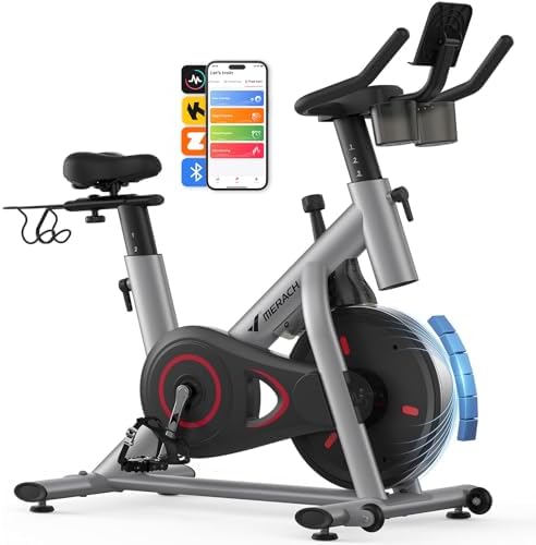 MERACH Exercise Bike, Magnetic Friction Stationary Bike for Home with APP