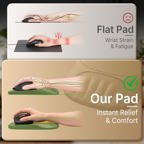Ergonomic Mouse Pad with Wrist Rest, Sloped Memory Foam Mousepad with Wrist Support, Cooling Channels, Non-Slip Base, Smooth Lycra Surface for Office, Gaming & Home Desk (Sage Green)