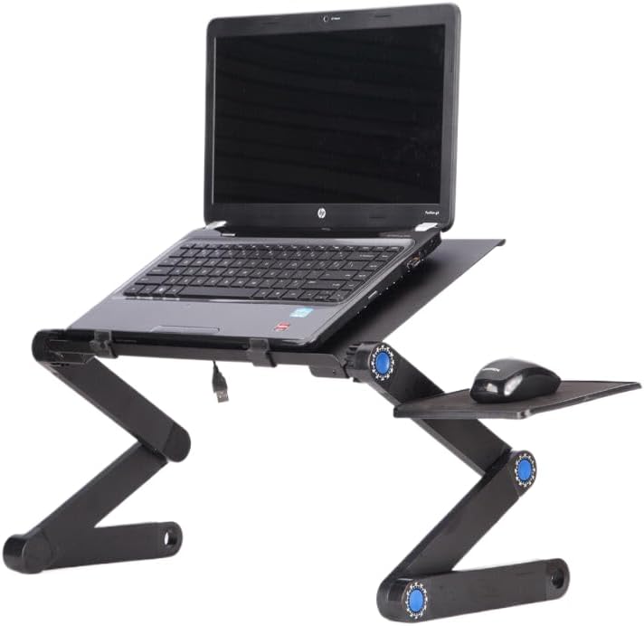 Adjustable Lap Laptop Computer Portable CPU Cooling Fan Ergonomic Vented Table Stand Desk Tray (420 * 260mm with Mouse Pad & Double Fans, Black)