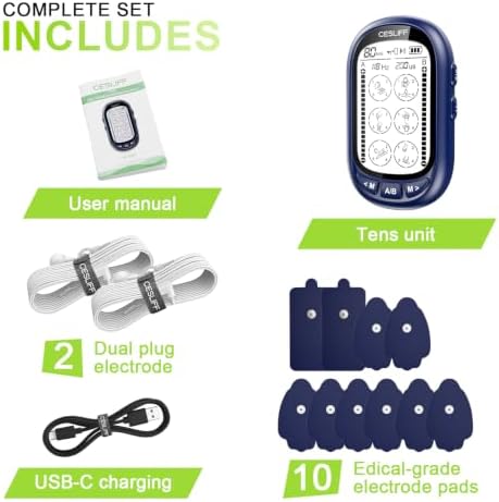 CESLIFF Dual Channel TENS EMS Unit Large Screen 24 Modes 36 Levels Intensity Muscle Stimulator, Rechargeable Electric Pulse Massager TENS Machine for Lower Back Neck Shoulder Pain Relief with 10 Pads