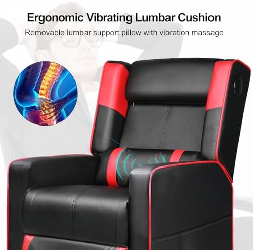 GTPLAYER Gaming Recliner Chair with Bluetooth Speakers Racing Style Single Gaming Sofa Modern Living Room Recliners Ergonomic Comfortable Massage Home Theater Seating, Red