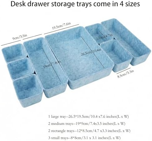 Felt Desk Drawer Organizer, 8pcs Shallow Storage Trays Bins, Office Accessories Box Inserts College Jewelry & Makeup Boxes Containers(Blue)
