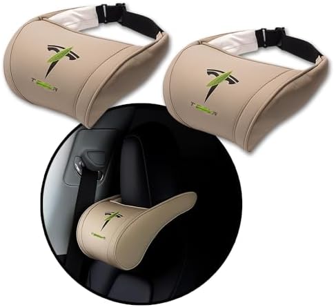 Car Headrest Neck Pillow Support Ergonomic, with Valve Stem Covers Accessory for Driving Seat Fatigue Relief Compatible with Model S X 3 Y & Cybertruck - 2 Pieces