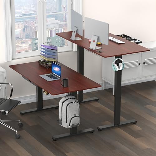SHW 55 x 28 Electric Height Adjustable Standing Desk w/Drawer, Cherry