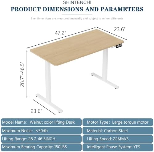 Shintenchi Standing Desk, Height Adjustable Electric Sit Stand up Desk, Ergonomic Rising Computer Table, 48x24 Inch Modern Lift Gaming Desk Workstation for Home Office, White & Walnut