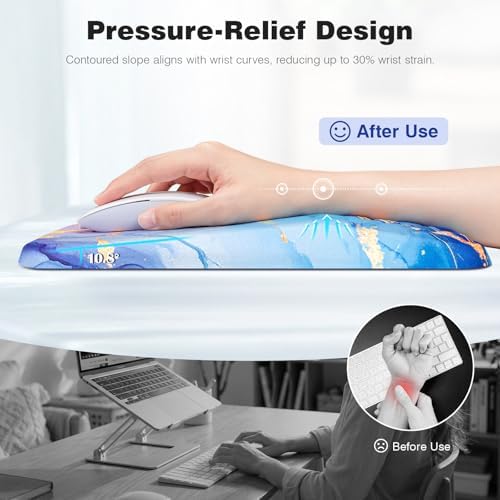 Ospelelf Mouse Pad with Wrist Rest Ergonomic Comfortable Pain Relief Mousepad Wrist Support for Computer Blue Marble