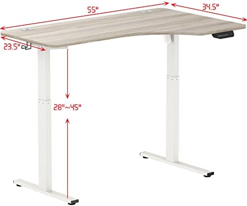 SHW 55-Inch Large Electric Height Adjustable L-Shaped Standing Desk, Oak