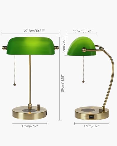Stepless Dimmable Green Glass Bankers Desk Lamp,LED Bulb Included