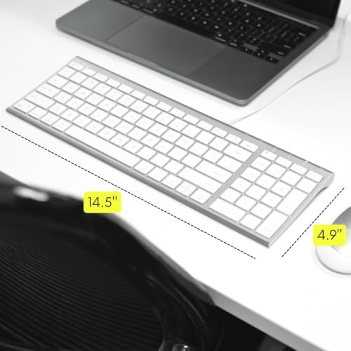 Macally Compact Wired Keyboard for Mac with Number Pad, Dual USB-C + USB-A, Silver