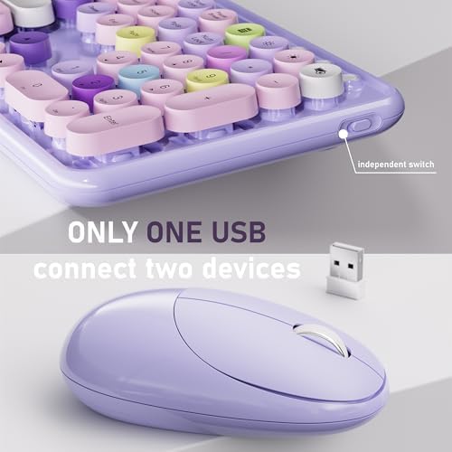 UBOTIE Wireless Keyboard and Mouse Combo, Phone Holder (Purple Colorful)
