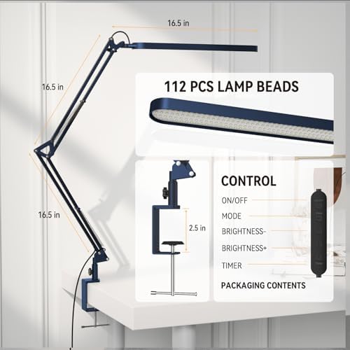 SKYLEO Desk Lamp - LED Desk Light - 5 Color Modes X 11 Brightness Levels - Adjustable Swing Arm - Timmer & Memory Function - 12W Lamp for Desk - Blue