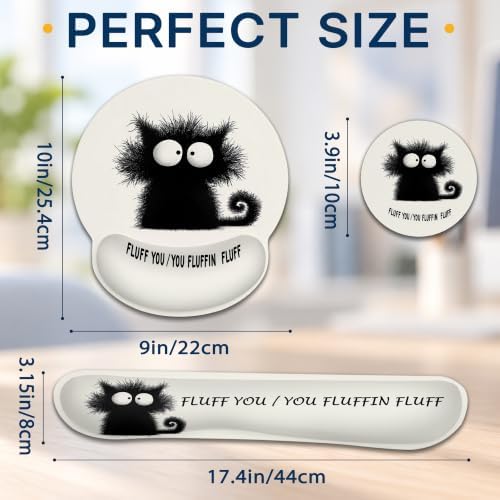 Funny Black Cat Ergonomic Wrist Rest Mouse Pad Set with Keyboard Cushion