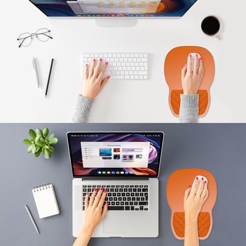 ITNRSIIET Ergonomic Mouse Pad Wrist Support with Memory Foam Massage Bulge & Non-Slip PU Base, Carpal Tunnel Pain Relief, Prevent Wrist Sweating, 12 x 8 x 1.2 inch, Peach