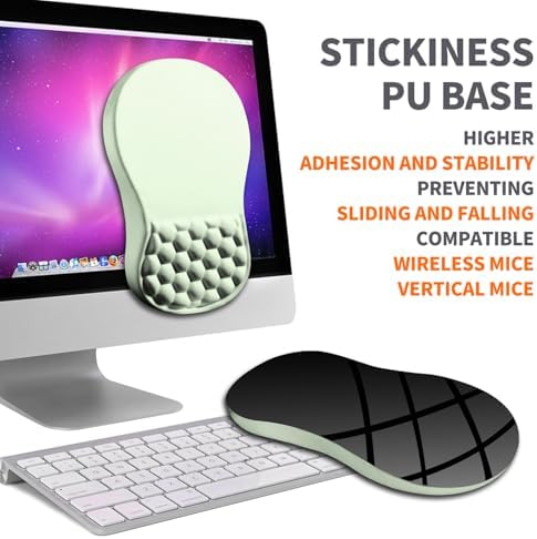 Ergonomic Joint Wrist Support Mouse Pad with Memory Foam Cushion Massage Bump, Carpal Tunnel Pain Relief Mousepad Slope Design for Wrist Rest, 11.8x7.9 in, DarkSeaGreen