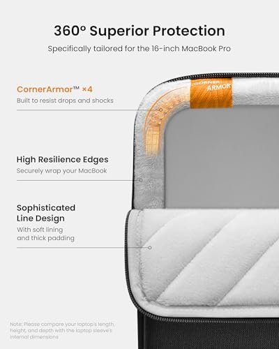 tomtoc 360° Protective Laptop Sleeve for 16-inch New MacBook Pro M5 Pro/Max