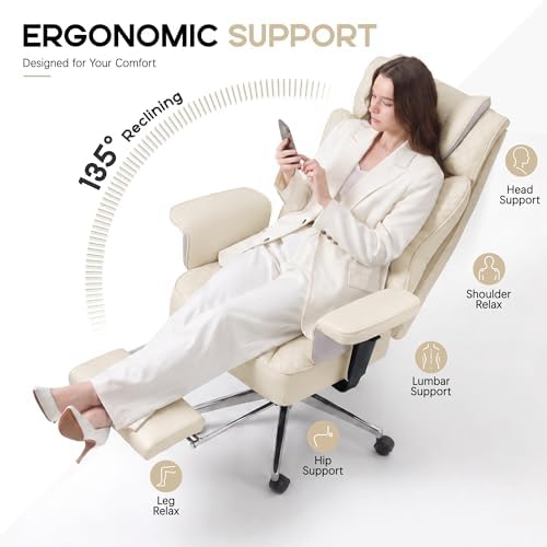 Office Desk Chair, High-Back Big and Tall Leather Chair with Footrest