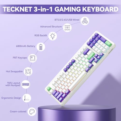 TECKNET Mechanical Keyboard,Tri-Mode Hot Swappable 96% Compact Keyboard