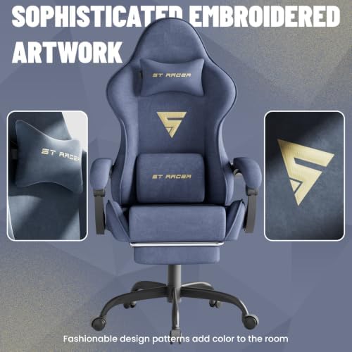 Ferghana Ergonomic Velvet Gaming Chair with Massage, Footrest & Reclining High Back, Racing Style Computer Desk Chair for Adults, Home Office Use, Grey