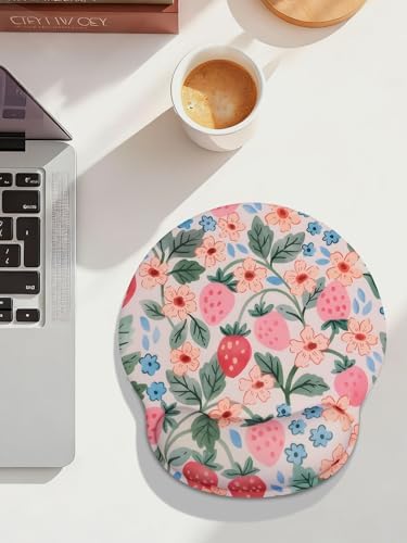 Seorsok Brightly Colored Strawberry Mouse Pad with Gel Wrist Support Mouse Pad,Ergonomic Aesthetic,Comfortable Mousepad for Office Game Work Computer,Pain Relief Mousepad with Non-Slip Silicone Base