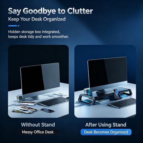Computer Monitor Stand Riser with Storage Drawer, USB Hub, RGB