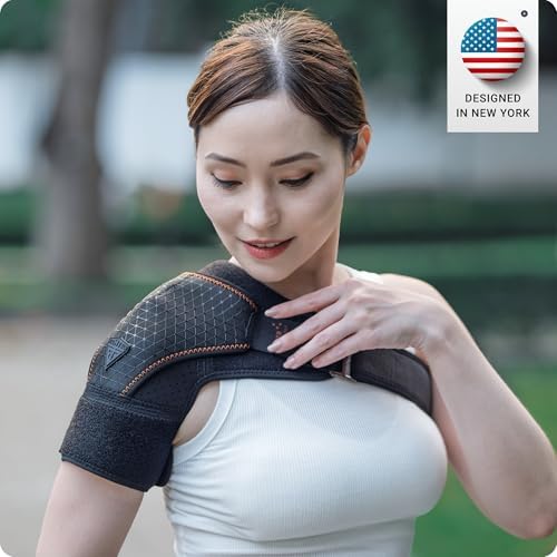 FIGHTECH Rotator Cuff Shoulder Brace for Women and Men - 2 Sizes - Shoulder Support - Pain Relief - Copper Black - Small (Chest 29-35" Bicep 9-12")