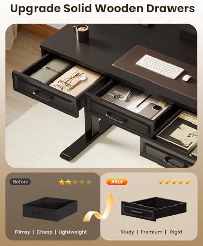 OffiGo 48 Inch Electric Standing Desk with 3 Wood Drawers