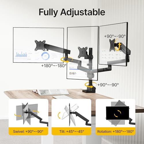 monTEK Triple Monitor Mount for 13"-27" Screens, Max 19.8 lbs Each Arm