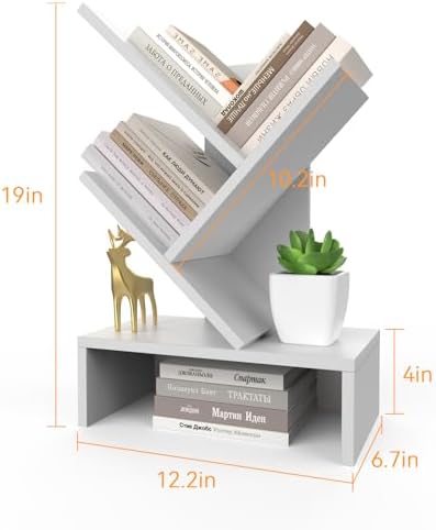 Godferyxin Small Bookshelf,4-Tier Bookshelf with Drawers,White Bookshelf