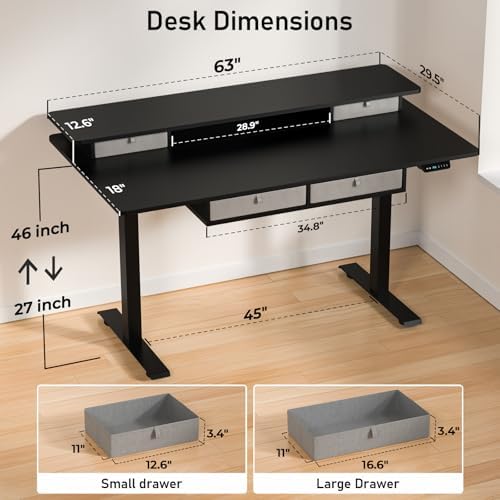 63 x 30 Inch Electric Standing Desk with 4 Drawers, Classic Black