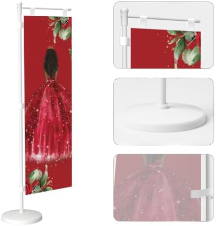 Red Roses Floral Brown Princess Dress Deluxe Desk Flag Set, 12 x 4 Inch Miniature Table Flag with 14" Pole & Stand Base