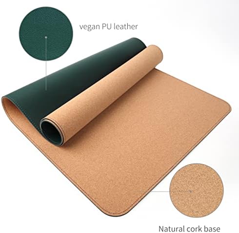 RENMTURE Dual-Sided Mouse Pad, Natural Cork & PU Leather Large Desk Pad for Office and Home Work, Desk Protector Non-Slip, Waterproof, Easy Clean (Dark Green, 32"x16")