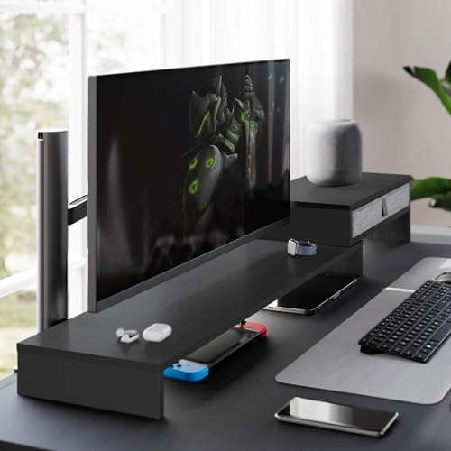 Fenge Triple Monitor Stand with Storage Drawer, Adjustable Length and Angle