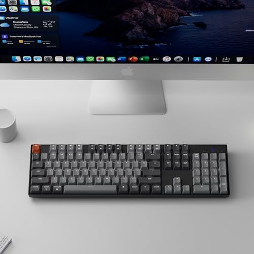 Keychron K10 Full Size 104 Keys Bluetooth Wireless Mechanical Gaming Keyboard for Mac Windows with Keychron Silent K Pro Red Switch, Multitasking/White LED Backlight/USB C Wired Computer Keyboard