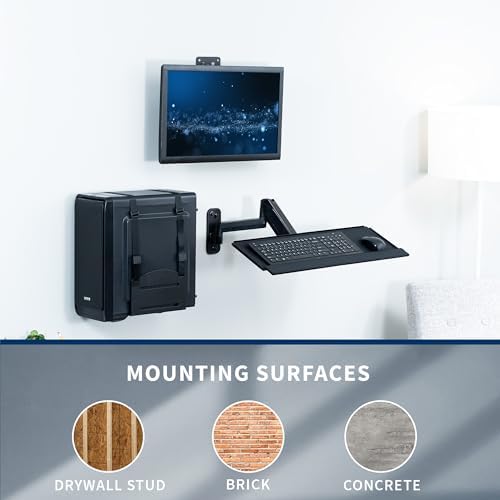 VIVO Sit-Stand 17 to 32 inch Single Monitor Wall Mount with Pneumatic Arm Keyboard Tray and PC Wall Mount Combo, Max VESA 100x100mm, Black, MOUNT-VWKB1P