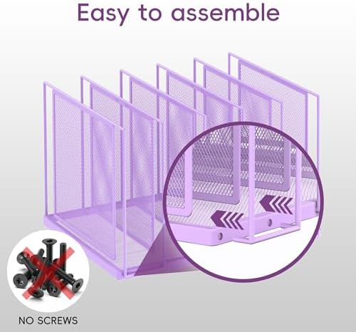 File Organizer for Desk, 5-Section Vertical File Sorter, Paper Holder Organizer Standing Metal File Folder for Office Home Classroom, Purple