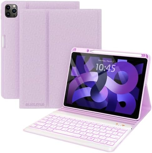 Keyboard case for ipad Air 11 inch(M2 2024)/10.9 Inch Air 5th 4th Generation & iPad Pro 11 inch (1st/2nd/3rd/4th Gen)-Backlit Detachable Keyboard, Folio cover with upper easily Pencil Holder-(Purple)