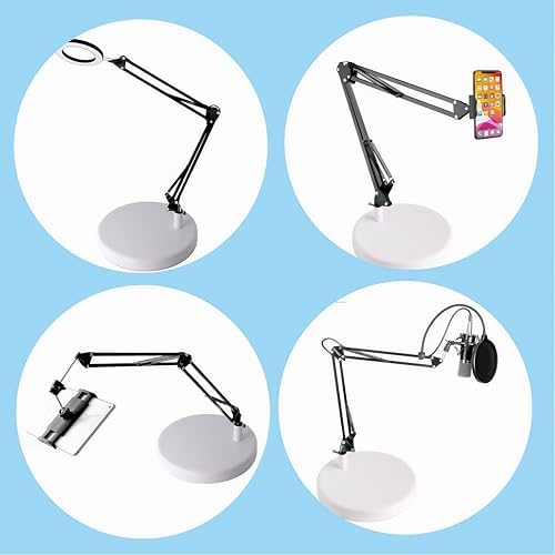 Desk Lamp Base: Round inches Mounting Stand for Desk Lamps,Magnifying Glass with Light,Mic Arm Desk Mount,Swing Arm Desk Lamp,for Home Office,Compatible for lk-1 cl-2 (Silver)