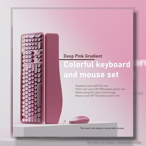 UBOTIE Wireless Keyboard and Mouse Combo, Phone Holder (Rose-Red Gradient)