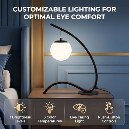 Luocute LED Bedside Lamp, 3 Brightness Levels 3 Color Temperatures Eye Caring Anti Glare Creative Desk Lamp with Iron PVC Construction, for Home Hotel Bedroom Study (Black)