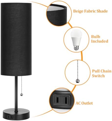 Dott Arts 18" Table Lamp for Bedroom, 3-Color Bedside Lamps with Pull Chain