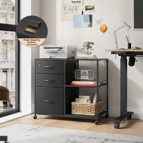 DEVAISE 3 Drawer Mobile File Cabinet, Fabric Lateral Filing Cabinet