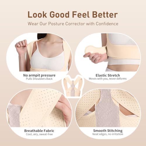 Posture Corrector for Women, Back Brace Shoulder Straightener Beige L/2XL