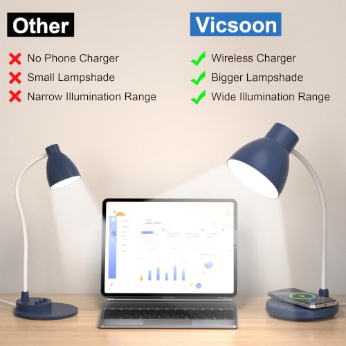 LED Desk Lamp for Home Office with Wireless Charger, Navy Blue