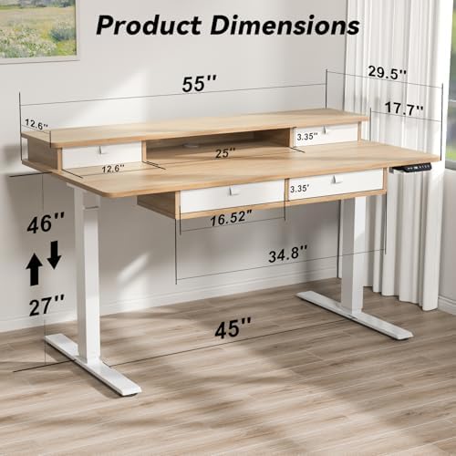 FiCiHi 55x30Inch Standing Desk with Drawers,Electric Height Adjustable Desk