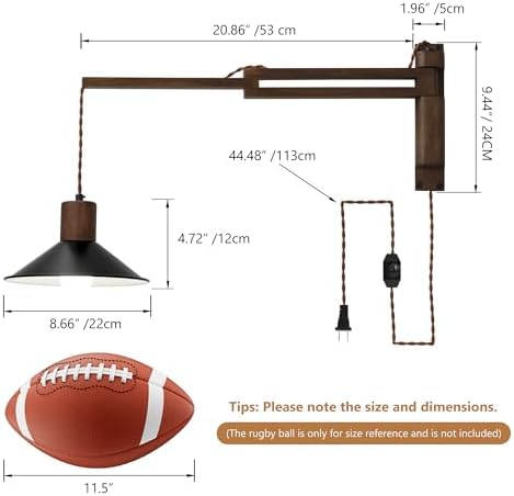 maesta Plug in Wall Lamp, Wood Swing Arm Wall Sconce for Bedroom