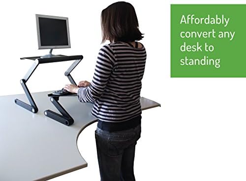 WorkEZ Adjustable Standing Desk Converter w/2 Fans & 3 USB Ports, Sit to Stand Desk Riser Monitor Standing Computer Desk, Height & Angle Negative Tilt