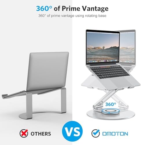 OMOTON Adjustable Laptop Stand for Desk 360° Rotating Base up to 17" Silver