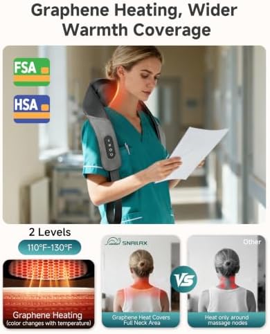 Snailax Neck and Shoulder Massager with Heat, 4D Shiatsu, FSA Eligible
