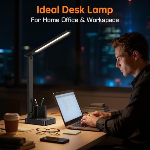 cozoo LED Desk Lamp USB A/C AC Pen Holder Dorm Home Office Desk Light Black