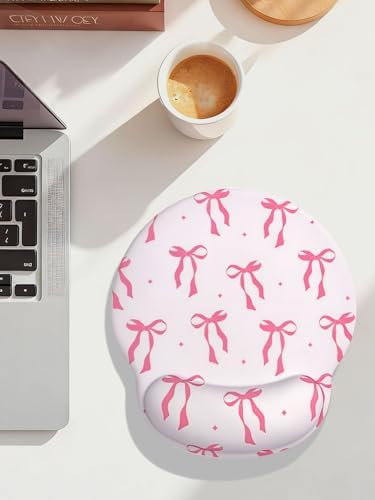 Seorsok Cute Pink Ribbon Bow Tie Mouse Pad with Gel Wrist Support Mouse Pad,Ergonomic Aesthetic,Comfort Mousepad for Office Work Computer,Pain Relief Mousepad with Non-Slip Silicone Base,Pink Bow